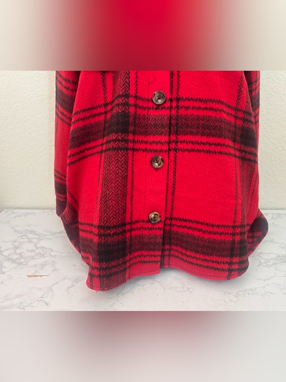 Time And Tru Heavy Duty Flannel Coat Womens M Red Black Plaid Button Pockets - Picture 3 of 9